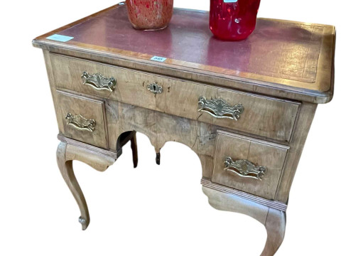 19th Century walnut three drawer kneehole writing table with leather inset...