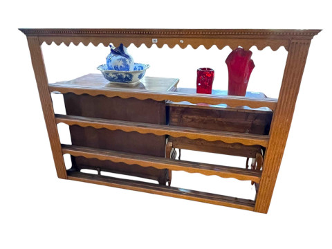 19th Century oak four tier open Delft rack, 128.5cm by 188.5cm by 14.5cm.