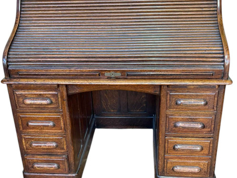 Early 20th Century oak seven drawer roll top pedestal desk, 125cm by 127cm...