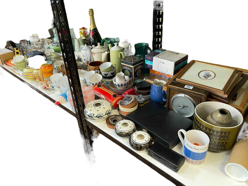 Large collection of china and glass including teawares, Shelley vase, bottle of Moet, etc.
