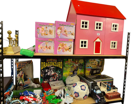 Dolls house, Anna and Beck dolls furniture, Power Rangers and Action Man...