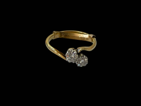 Diamond two stone 18 carat gold ring, size L/M.