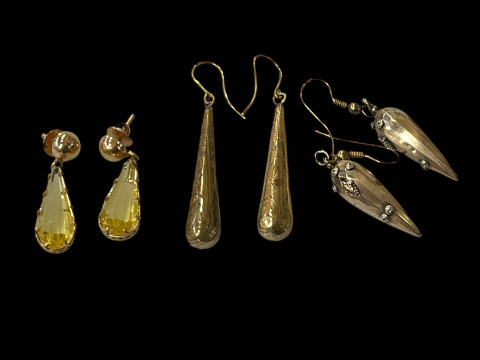 Three pairs of antique earrings including citrine drop.