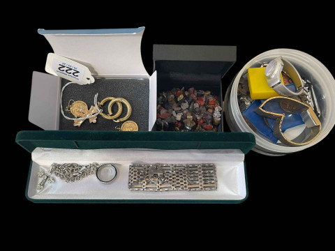 Jewellery and watches including 9 carat gold cross pendant and earrings.