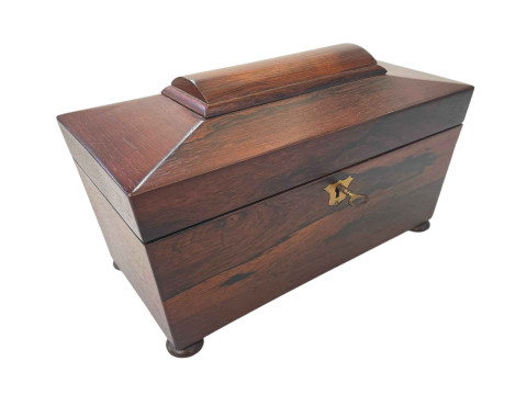 Victorian rosewood sarcophagus two compartment tea caddy.