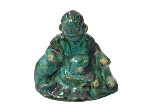 Blue/green glazed Buddha, 12cm.