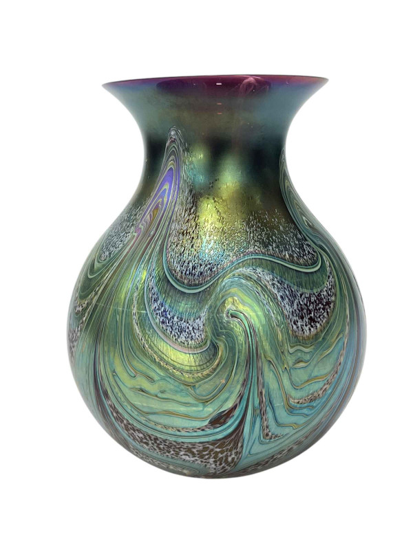Okra 'Merlins Webb' glassware, 17cm.