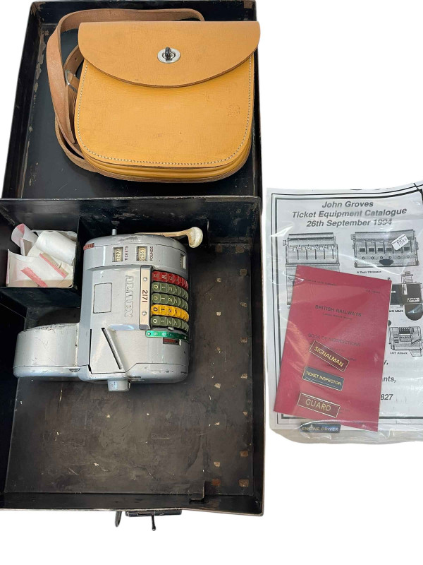 Almex Railway Conductors ticket machine, cash bag, badges, etc.