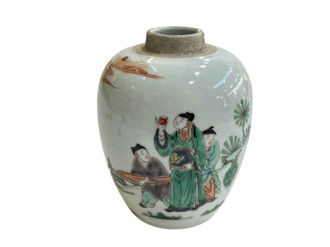 Chinese jar decorated with figures in landscape, double ring mark to base,...