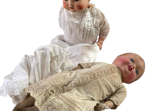Character baby bisque head doll, impressed 'H W' '5', head has been resprayed,...