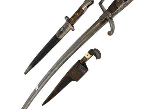 Prussian artillery sword, British Pattern 1888 MR I Type II, bayonet and...