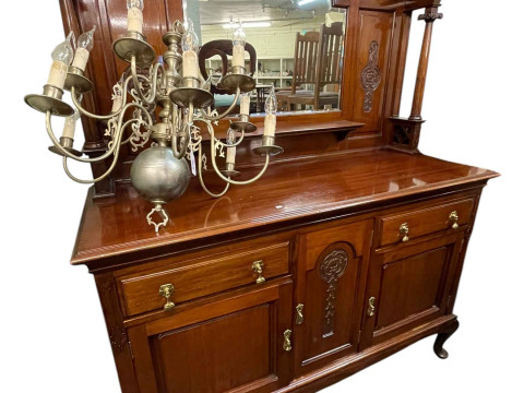 Art Nouveau mahogany arched mirror back sideboard, extending dining table...