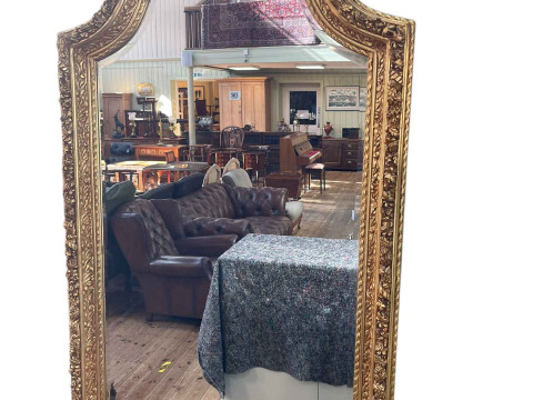 Rectangular gilt framed arched top bevelled wall mirror with shell and...