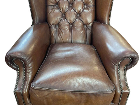 Tetrad Oskar brown leather button backed and brass studded Chesterfield...