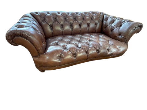 Tetrad Oskar brown fully buttoned leather Chesterfield sofa, 78cm by 206cm...