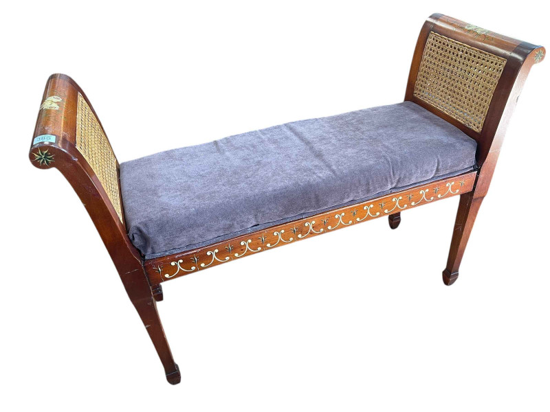 Painted and double cane panel end window seat, 73cm by 103cm by 36cm.