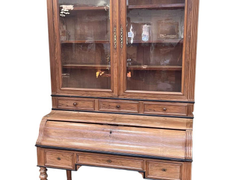 Late 19th Century walnut and ebonised secretaire cabinet bookcase having...