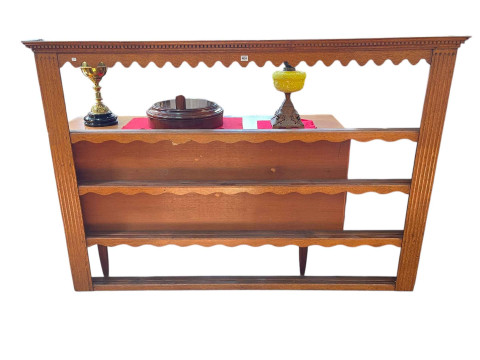 19th Century oak four tier open Delft rack, 128.5cm by 188.5cm by 14.5cm.