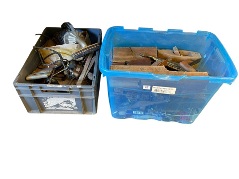 Collection of tools, wooden chest, etc.