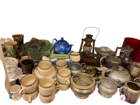 Collection of prints, metalwares, part tea wares, glass, etc. thumbnail