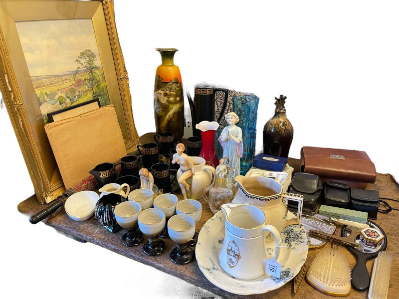 Portmerion pottery, cameras, vanity set, figurines, etc.