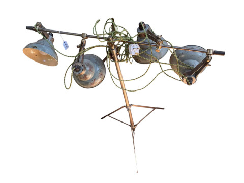 Vintage retro studio lights on tripod stand, 92cm high.