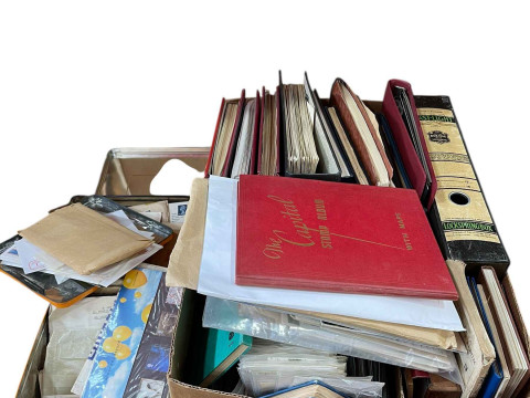 Collection of predominately GB stamps inc Penny Black plate S. K., Royal Mail presentation packs (post and pre 1970s), MNH GB stamps with face value in albums, various commemorative FDCs, catalogues, interesting postmarks etc. thumbnail