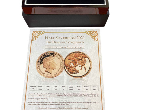 2021 The Dragon Conquered half sovereign. Issued by The London Mint Office. With box and certificate. thumbnail
