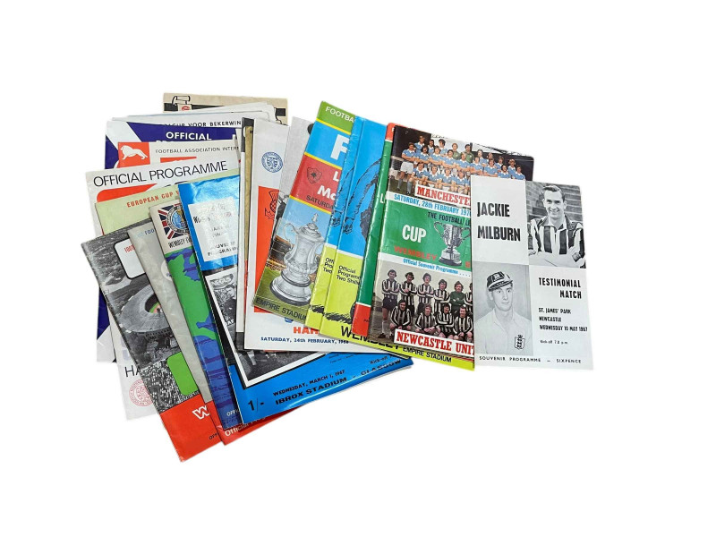 Collection of football programmes inc Newcastle v Blackpool Cup final souvenir 1951, Jackie Milburn testimonial match 1967, Wembley finals, Newcastle and Sunderland interest, Testimonial match for Stan Anderson 1964 etc.