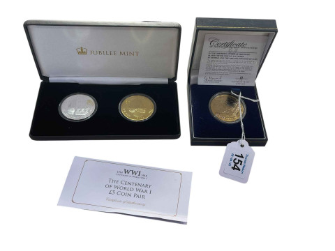 Silver gold plated Tristan Da Cunha £5 with inlaid ruby and The Centenary...