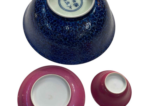 Chinese tea bowl and saucer, well painted with butterflies and flower,...
