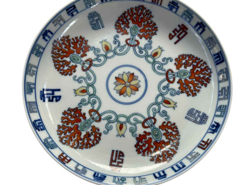 Chinese pottery plate with geometric floral decoration, Guangxu six character...