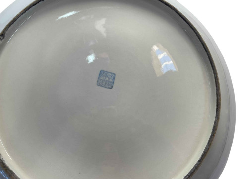 Large Chinese pottery charger decorated with elder and female figures in garden with floral border, 51cm diameter. thumbnail