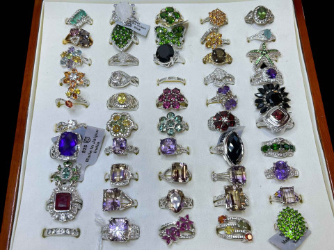 Cased collection of silver and gem set dress rings (50).