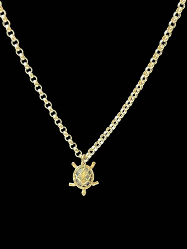 9 carat yellow gold link necklace with tortoise pendant.