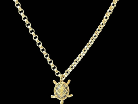 9 carat yellow gold link necklace with tortoise pendant.