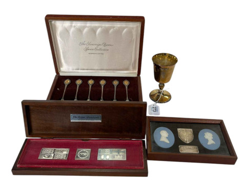 Silver goblet, Sovereign Queens silver spoon collection, Royal Standards...
