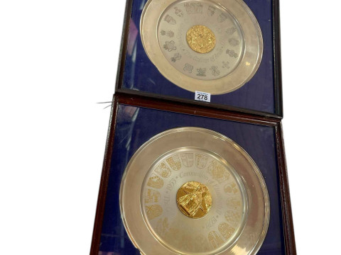 Two silver commemorative plates for the Coronation of QEII 1953-1978 with...