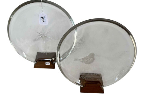 Two Franklin Crystal glass plates 'Snowbird' and 'Snowflake' by Peter...
