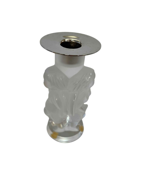 Lalique cherub candlestick with silver plated top, 14cm.