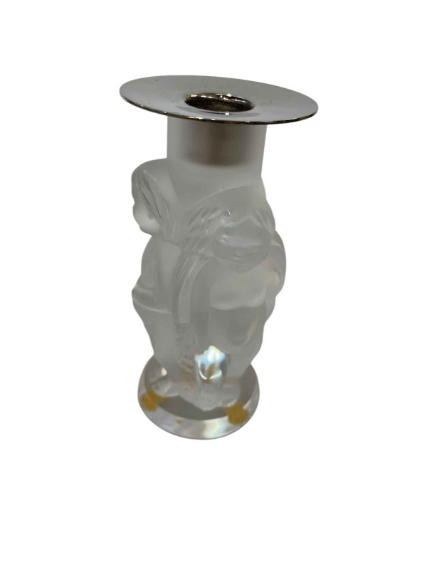 Lalique cherub candlestick with silver plated top, 14cm.