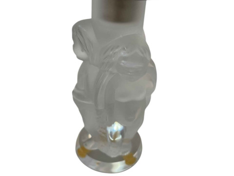 Lalique cherub candlestick with silver plated top, 14cm.