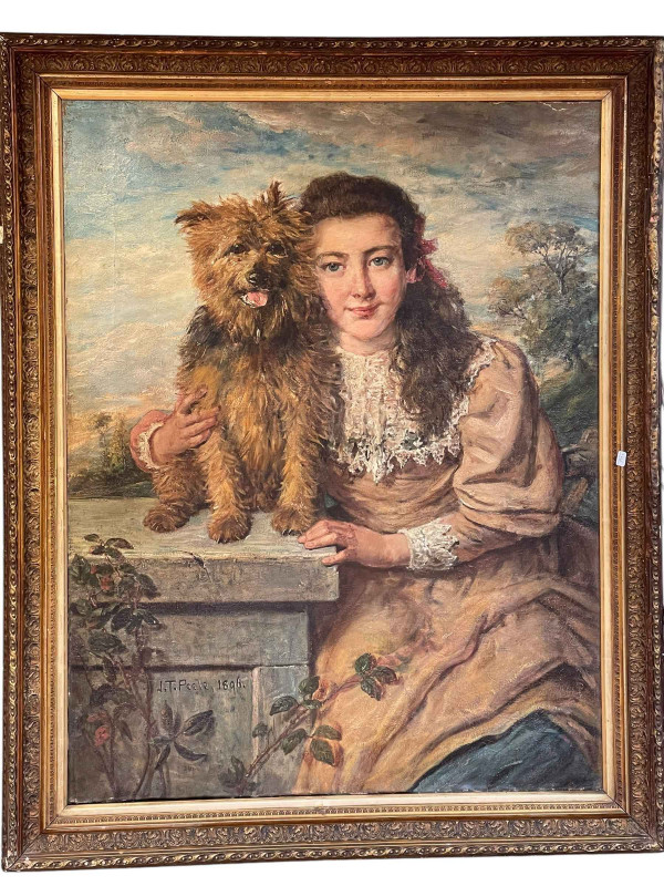 J T Peele, 1822-1897, Playfellows, oil on canvas, signed and dated 1896, 91cm by 70cm, in gilt frame.