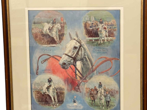 Peter Deighan, Lester Piggott's Derby Winners and 1000 and 2000 Guineas Winners, pair signed limited edition prints and Claire Eva Burton, Desert Orchid, signed print (3). thumbnail