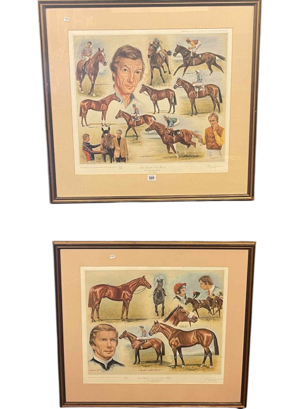 Peter Deighan, Lester Piggott's Derby Winners and 1000 and 2000 Guineas Winners, pair signed limited edition prints and Claire Eva Burton, Desert Orchid, signed print (3).
