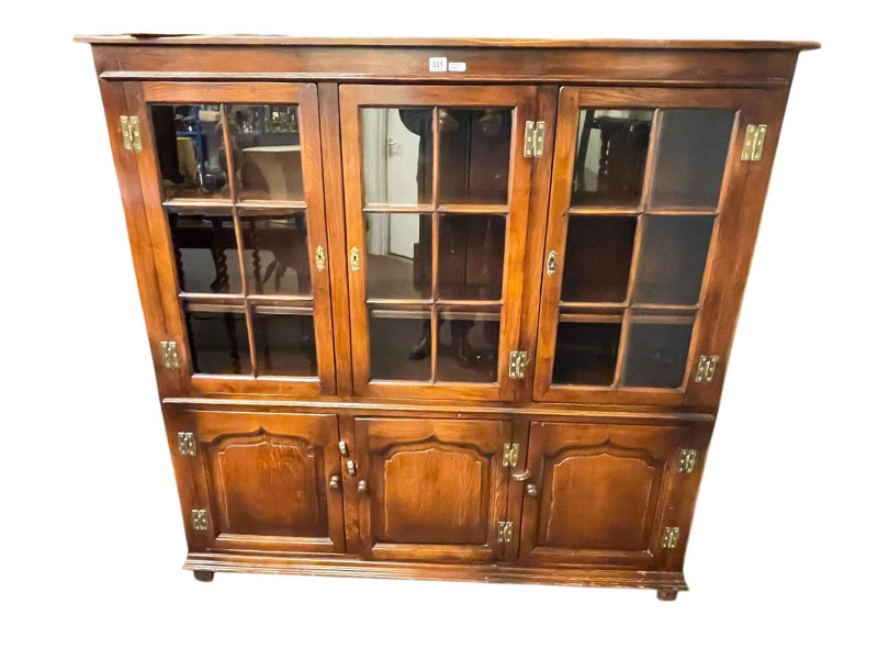 Bevan & Funnel? oak six door cabinet bookcase, 137cm by 139.5cm by 33cm.