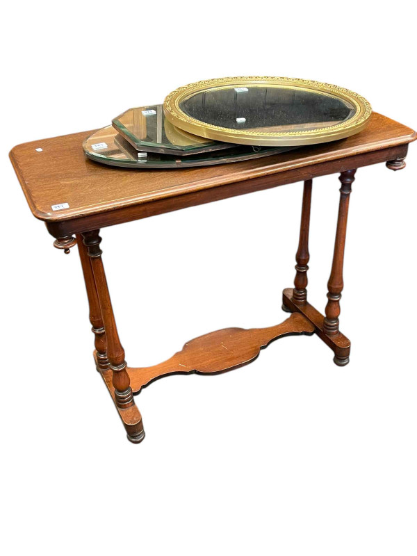 19th Century mahogany Pembroke table, Victorian side table, oak three tier folding cakestand and three wall mirrors (6).