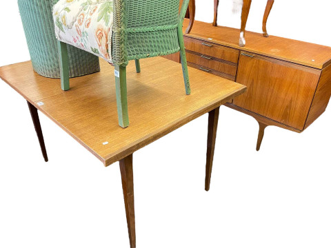 Mid Century teak sideboard and extending dining table with integral leaf.