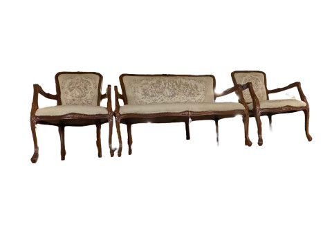 French style three piece salon suite in tapestry fabric.