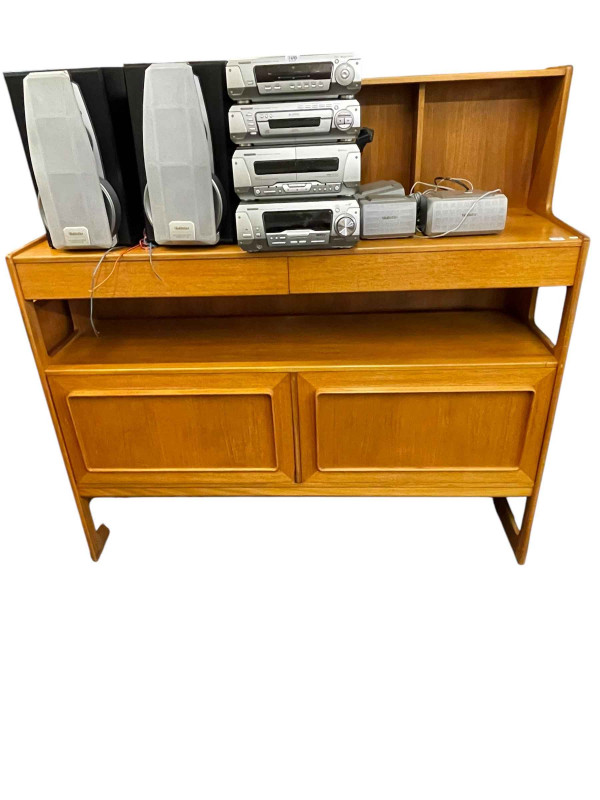 Mid Century McIntosh teak side cabinet, 142cm by 145cm by 45cm.